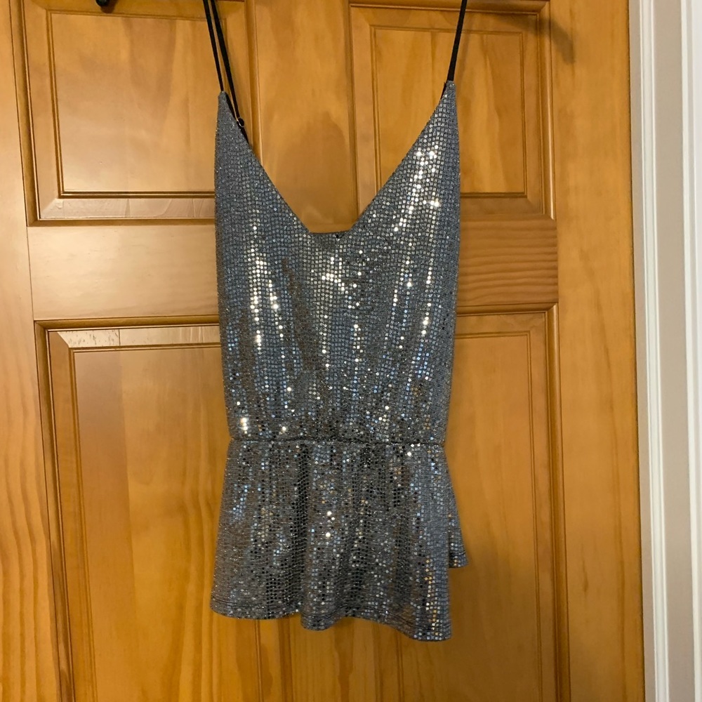 Express silver sequin peplum tank top